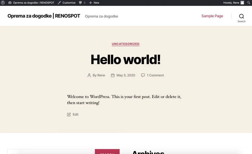 Prva spletna stran Wordpress