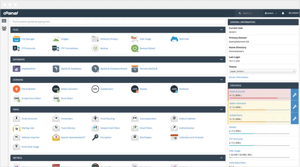 cpanel nadzorna plošča